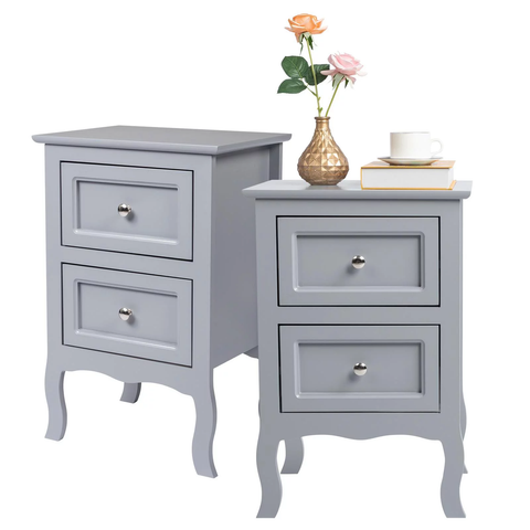 Ktaxon Nightstand, Bedside Table with 2 Storage Drawers, End Side for Bedroom, Country Style Set of 2,Gray