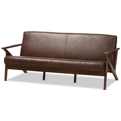 Faux Leather Sofa in Dark Brown and Walnut Brown