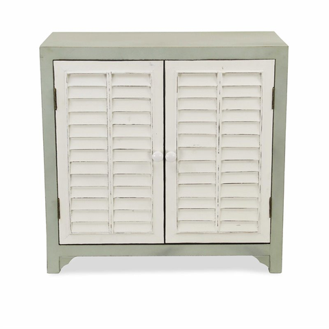 27.7" Shutter Wood Accent Cabinet in Sea Salt Blue/White