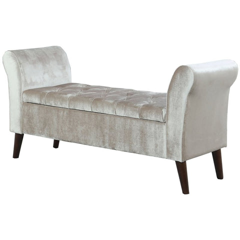 25" Sheeny Collette Tufted Storage Bench with Armrest in Beige