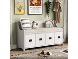 Movable Cushion Storage Bench with Drawers and Backrest for Entryway and Living Room(White)