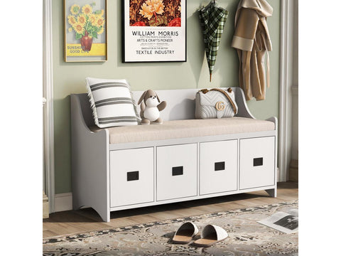 Movable Cushion Storage Bench with Drawers and Backrest for Entryway and Living Room(White)