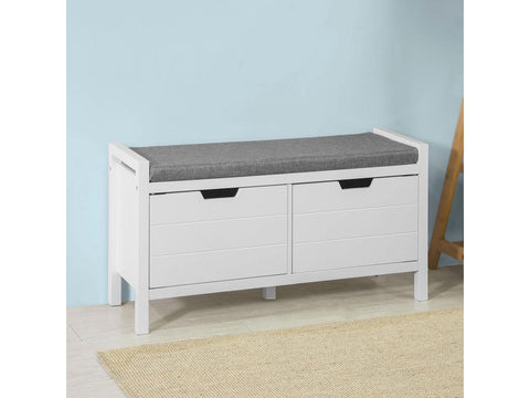 Haotian FSR63-W, White Shoe Bench Shoe Rack Shoe Cabinet Hallway Storage Bench with Seat Cushion