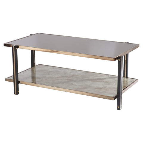 Metal Cocktail Table with Mirrored Top in Gold