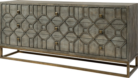 Genevieve II 70x15.8 Gray Wood Frame Gold Metal Base 9 Drawer Sideboard