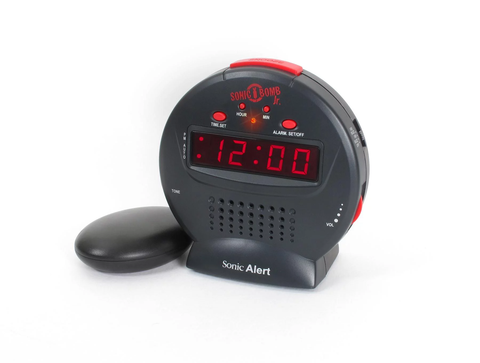 Sonic Alert Grey/Red Sonic Bomb Junior Alarm Clock with Bed Shaker - Vibrating Alarm Clock