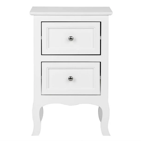 Nightstand End Table with Two Drawer, White Finish
