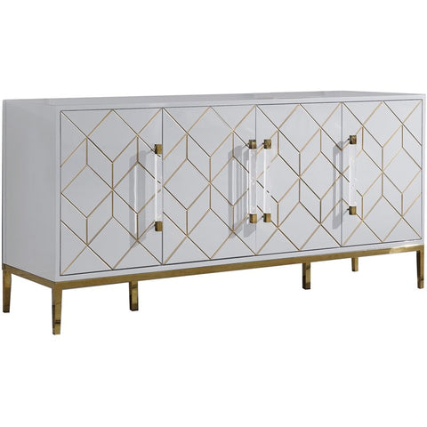 65" Modern Wood Sideboard with Gold Accents in White