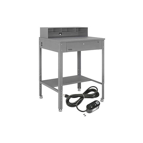Shop Desk with Pigeonhole Riser & Electrical Outlets 34-1/2"W x 30"D x 38"H Flat Surface - Gray