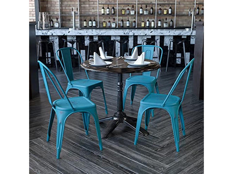 Commercial Grade 4 Pack Distressed Kelly Blue-Teal Metal Indoor-Outdoor Stackable Chair