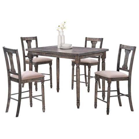 5-Piece Birch Wood Counter Height Dining Set in Smoked Gray