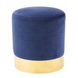 Inspired Home Sadie Velvet Ottoman Round with Metal Base