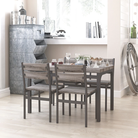 Zenvida 5 Piece Dining Set Rustic Grey Kitchen Table Set - Rustic Grey