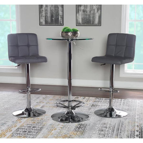 Newbern Chrome and Grey Adjustable Pub Table Set (3-Piece)