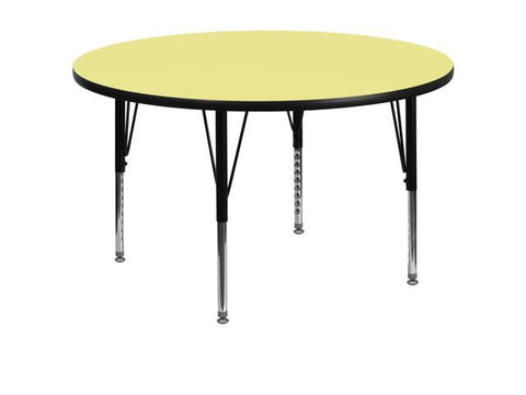 60'' Round Yellow Thermal Laminate Activity Table - Height Adjustable Short Legs