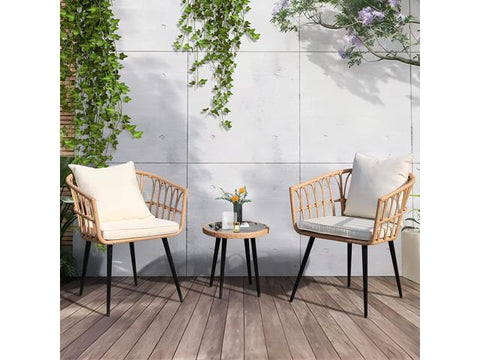 3 Pieces Outdoor Wicker Bistro Set Rattan