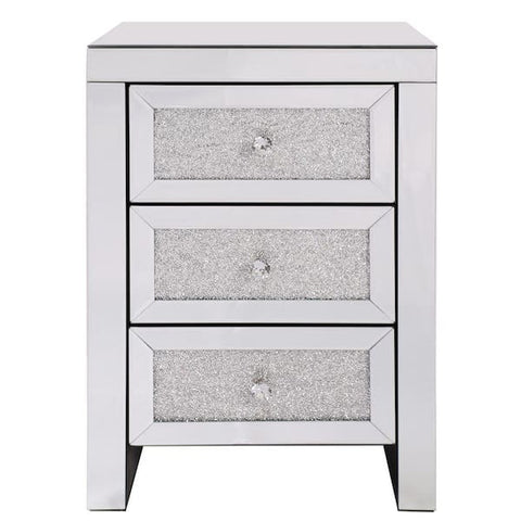 3-Drawer Silver Mirrored Nightstand Crystal Diamond Bedside/End table/Storage Cabinet