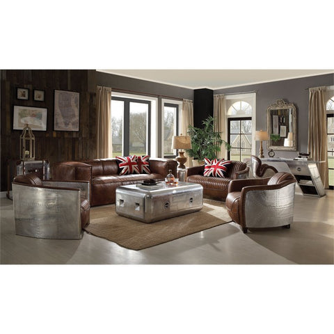 Brancaster Leather Loveseat in Retro Brown and Gray