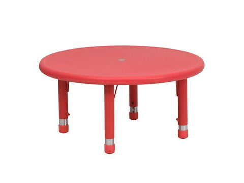 33'' Round Red Plastic Height Adjustable Activity Table