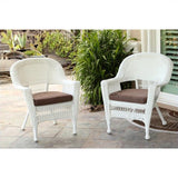 Jeco Wicker Chair in White with  Cushion (Set of 2)