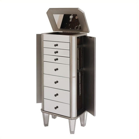 Mirrored Jewelry Armoire in Silver Wood