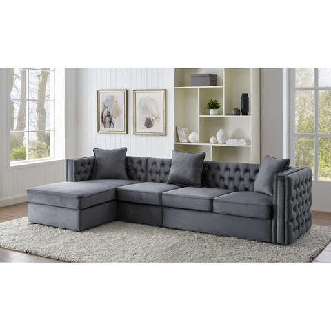 Cordova 120" Wide Velvet Left Hand Facing Sofa & Chaise