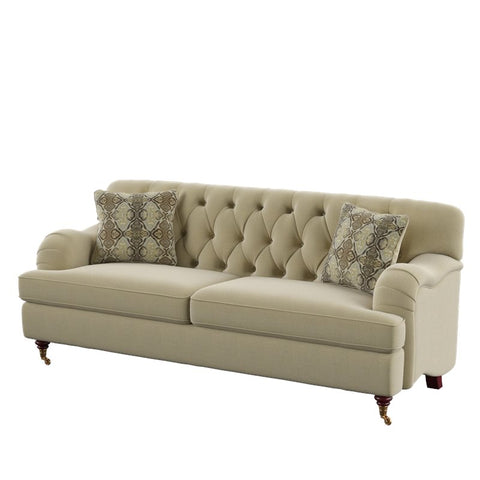 Traditional Fabric Button Tufted Sofa in Beige