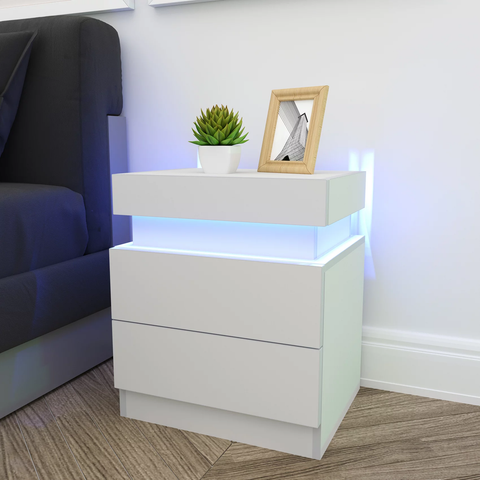 JVSISM LED Nightstand,White Nightstand with 2 Drawers,Bedroom Nightstand