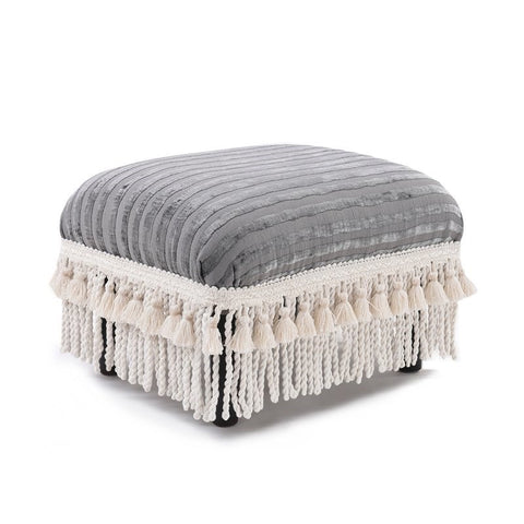 Fiona Traditional Decorative Footstool Ash Grey Striped