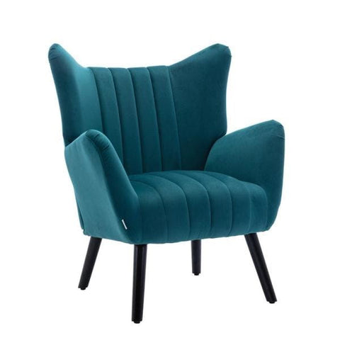 Green Velvet Side Chair with Non-Adjustable Arms