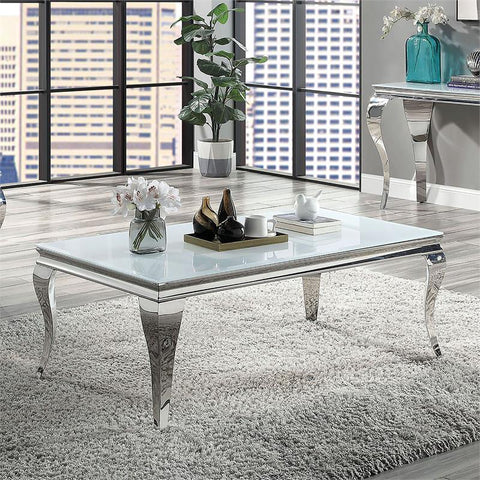 Alang Glam Glass Top Coffee Table in White and Silver