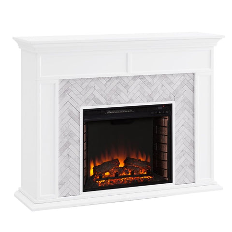 Southern Enterprises Torlington Tiled Marble Electric Fireplace in White