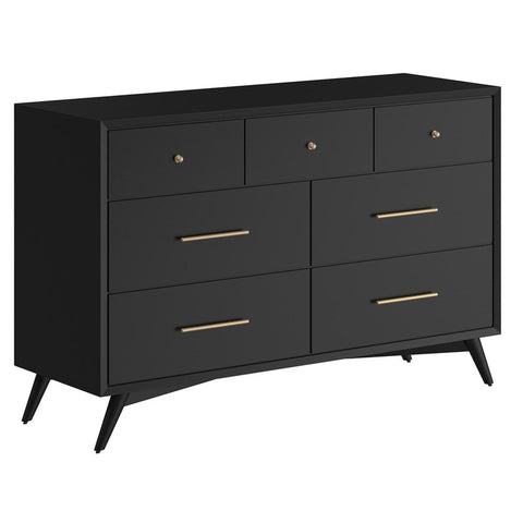 Mid Century Modern Wood 7 Drawer Dresser in Black