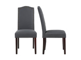 Set of 2 Luxurious Fabric Dining Chairs with Copper Nails and Solid Wood Legs