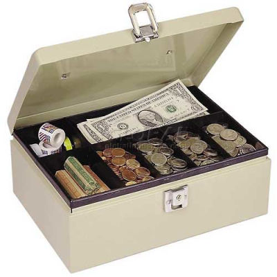 SteelMaster Cash Box w/Latch Lock 221612003, 11"W x 7-3/4"D x 4"H, Sand