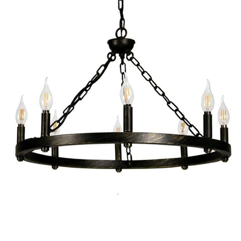 8-Light Chandelier Wagon Wheel Black Stainless Steel Frame