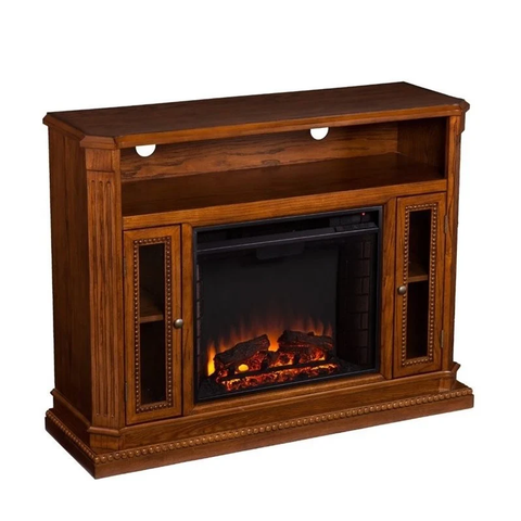 Fireplace TV Stand in Rich Brown Oak