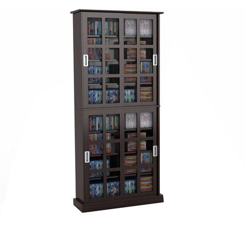 Atlantic 72" Windowpane Media Storage Cabinet Bookshelf with Sliding Glass Doors