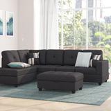 Mauzy 103.5" Wide Linen Left Hand Facing Sofa & Chaise with Ottoman