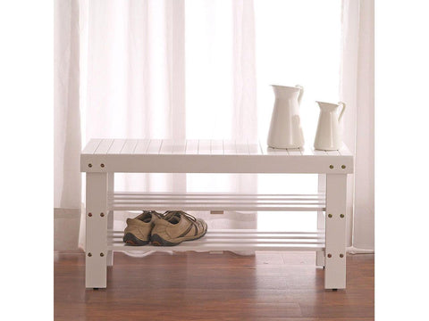 Daily Boutik Solid Wood Shoe Rack Entryway Storage Bench in White
