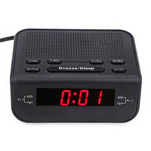 Modern Digital Red LED Time Display Clock Dual Alarm Buzzer Snooze Sleep Radio