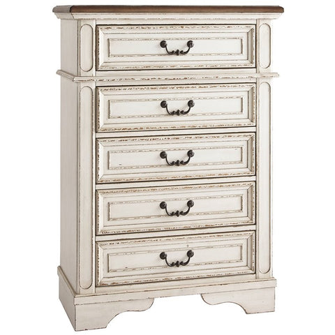 Ashley Realyn 5 Drawer 34" Chest in Chipped White and Brown
