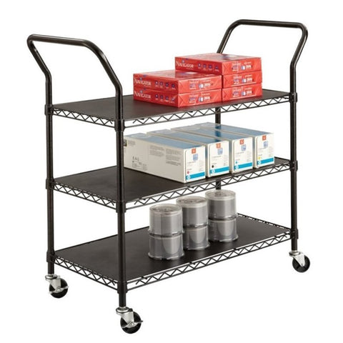 3 Shelf Wire Utility Transport Cart in Black