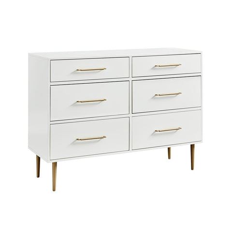 Wood Six Drawer Dresser in White