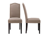 Set of 2 Luxurious Fabric Dining Chairs with Copper Nails and Solid Wood Legs