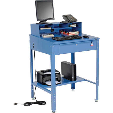 Shop Desk with Pigeonhole Compartment Riser 34-1/2"W x 30"D x 38"H Sloped Surface - Blue