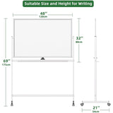 Magnetic Mobile Whiteboard Dry Erase Board 48"X32"
