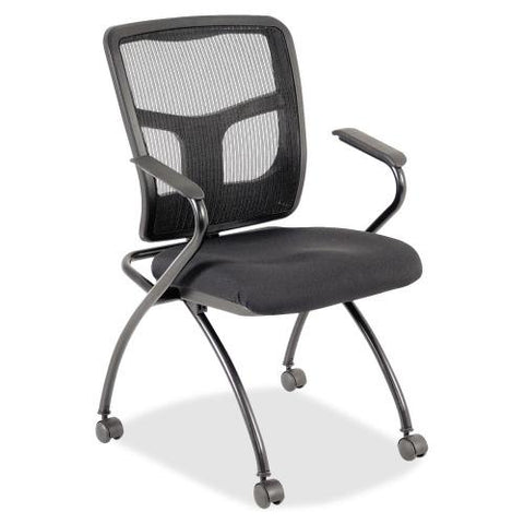 Lorell Mesh Back Fabric Seat Nesting Chairs, Fabric Seat - Metal Powder Coated Frame