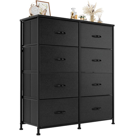 Drawer Fabric Dresser Wide Chest Of Drawers Nightstand With Wood Top Rustic Storage Black