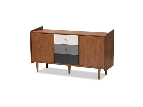 Multicolor Walnut Brown and Grey Gradient Finished Wood 2-Door Dining Room Sideboard Buffet